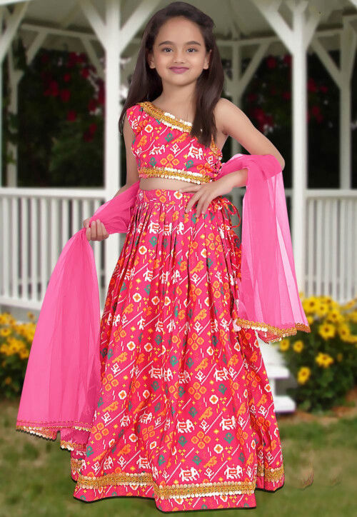 Digital Printed Art Silk Lehenga in Pink