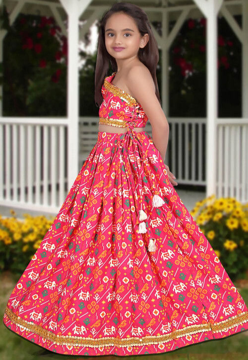 Digital Printed Art Silk Lehenga in Pink