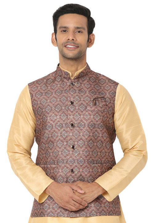 Buy Multicolor Cotton Printed Nehru Jacket Online at Best Price | Cbazaar