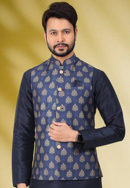 Buy Dark Grey Art Banarasi Silk Nehru Jacket (NMK-6333) Online