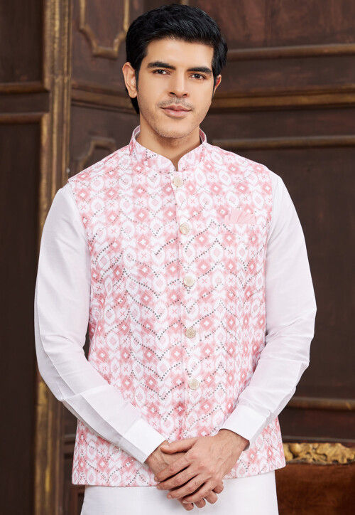 Buy Digital Printed Art Silk Nehru Jacket in Pink Online MLY2293 Utsav Fashion