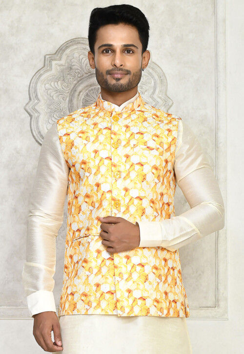 Textured Light Yellow Jacquard Nehru Jacket at Rs 550/piece in Hardoi | ID:  2852908898430