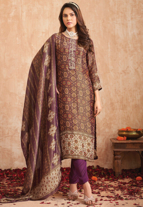 Digital Printed Art Silk Pakistani Suit in Purple