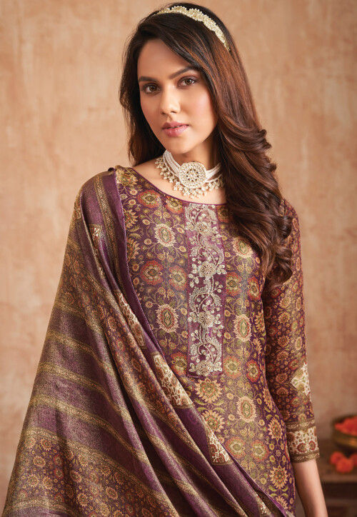 Digital Printed Art Silk Pakistani Suit in Purple