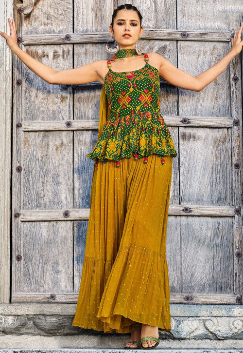 Yellow Palazzo With Peplum Top  Party wear indian dresses, Indian