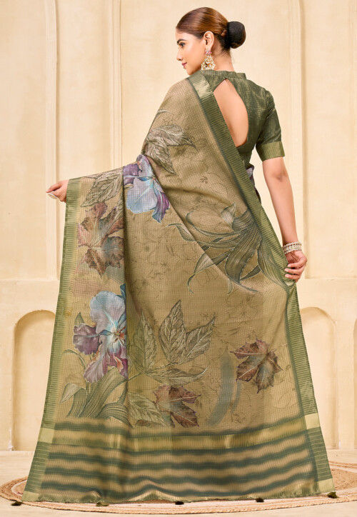 Digital Printed Art Silk Saree in Beige