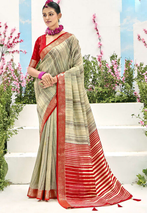 Digital Printed Art Silk Saree in Beige