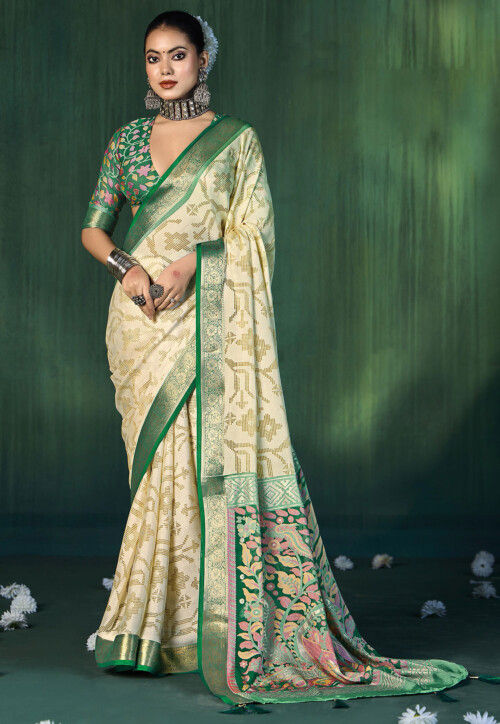 Digital Printed Art Silk Saree in Cream