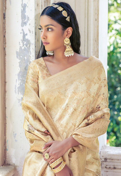 Digital Printed Art Silk Saree in Cream