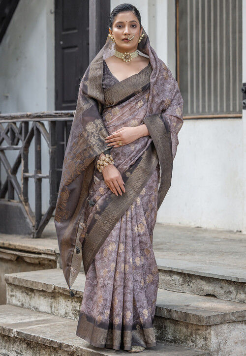 Digital Printed Art Silk Saree in Dusty Purple