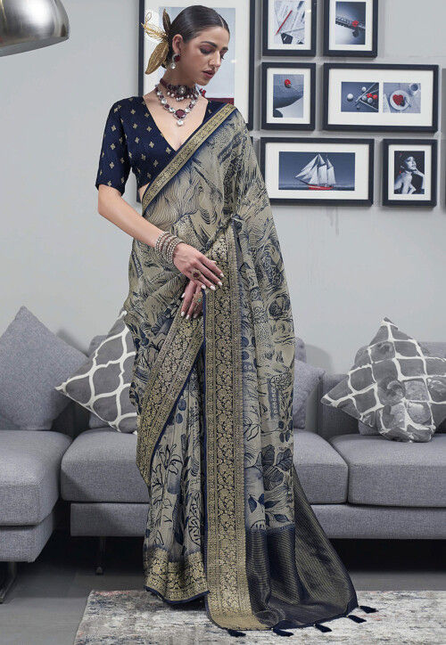Digital Printed Art Silk Saree in Fawn
