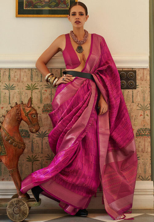 Digital Printed Art Silk Saree in Fuchsia