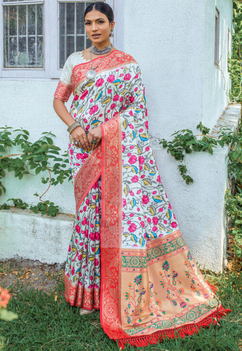 Soft Satin Crepe Saree W/ Digital Floral Printed - Raj Silk Villa