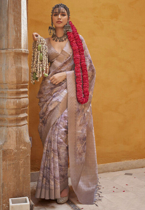 Digital Printed Art Silk Saree in Light Purple