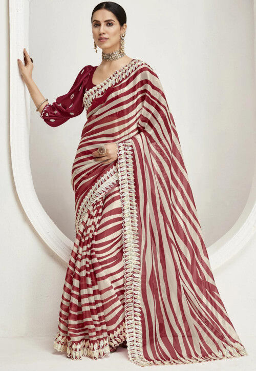 Marvellous White and Maroon Soft Banarasi Silk Saree With Trad –  TheDesignerSaree