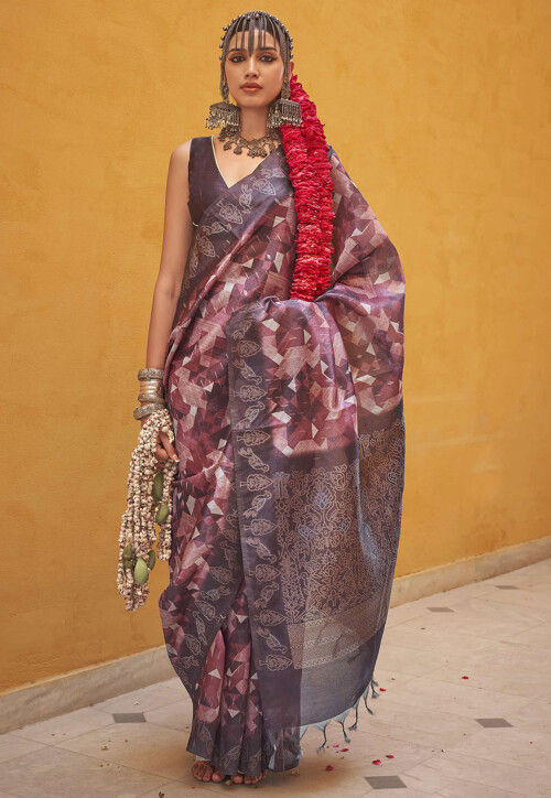 Digital Printed Art Silk Saree in Maroon