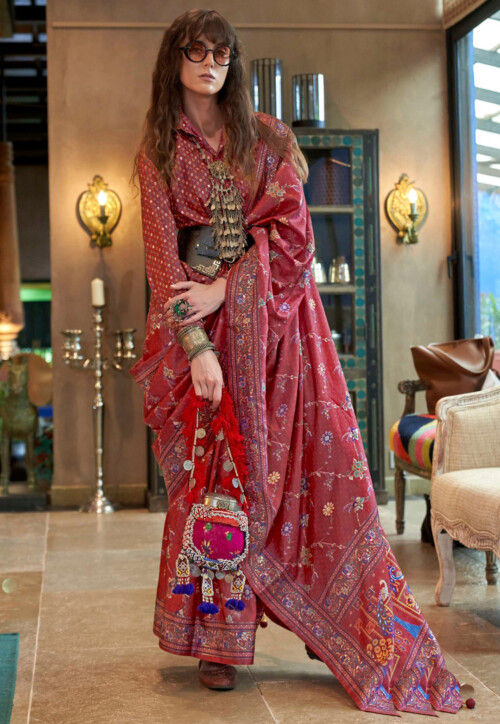 Digital Printed Art Silk Saree in Maroon