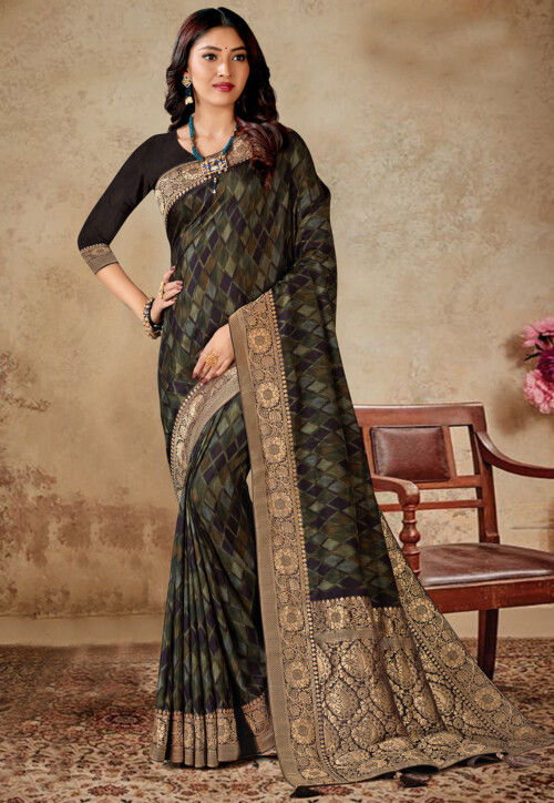 Digital Printed Art Silk Saree in Multicolor