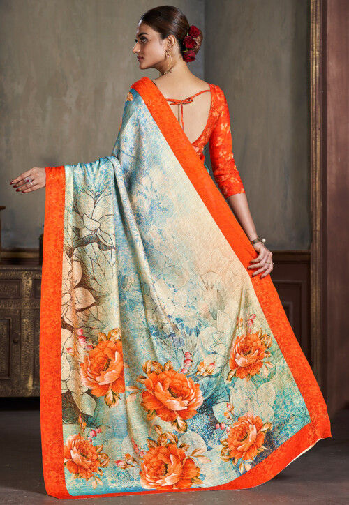 Digital Printed Art Silk Saree in Multicolor