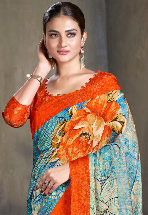 Digital Printed Art Silk Saree in Multicolor