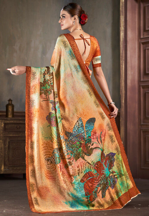 Women Multicolor Art Silk Digital Print Saree With Unstitched Blouse