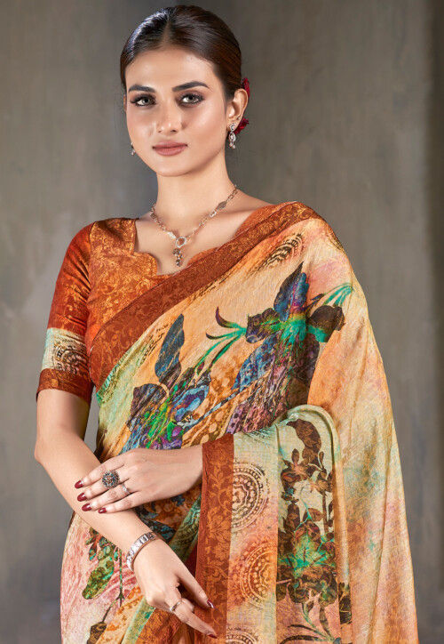 Printed Art Silk Saree main image 1