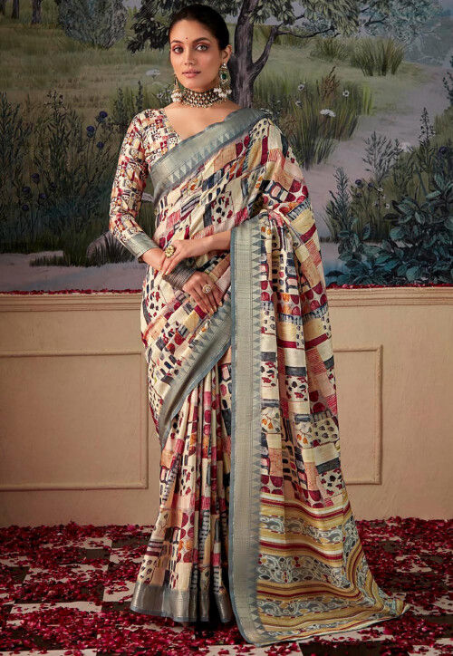 Digital Printed Art Silk Saree in Multicolor