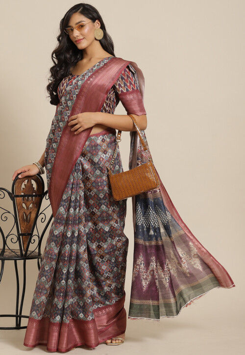 Buy Fabindia Printed Daily Wear Cotton Silk Blue Sarees Online @ Best Price  In India | Flipkart.com