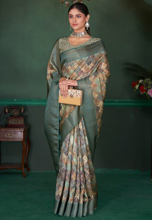 Digital Printed Art Silk Saree in Multicolor