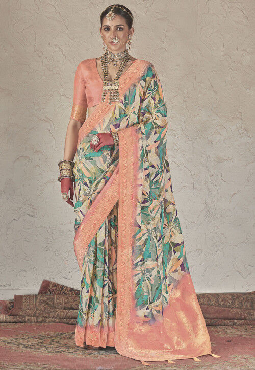 Digital Printed Art Silk Saree in Multicolor
