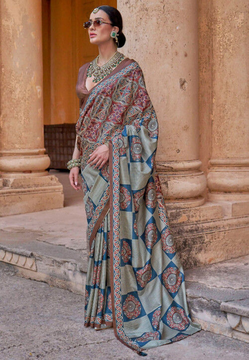 Digital Printed Art Silk Saree in Multicolor