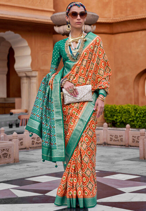 Multi color satin crape digital print saree with blouse - Lilots - 4272423