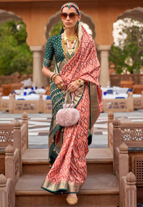 Peach Net Saree With Heavy Embroidered Border 4358SR04