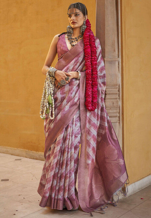 Digital Printed Art Silk Saree in Pink