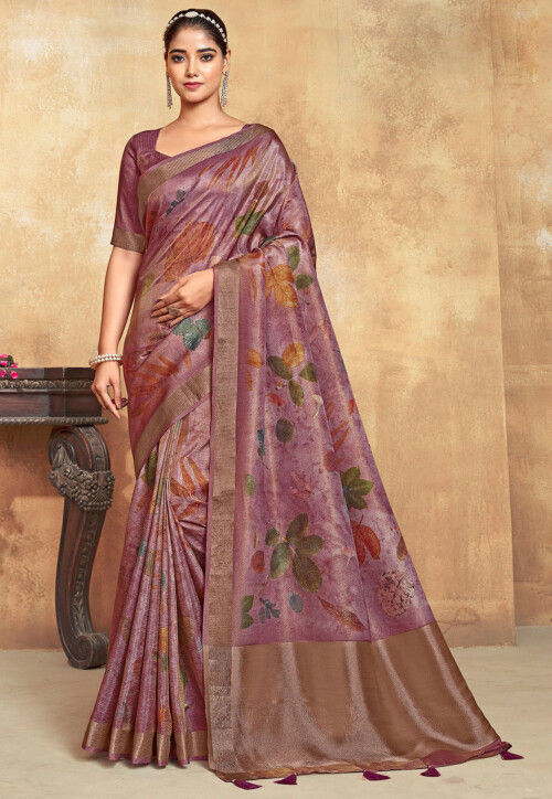 Digital Printed Art Silk Saree in Pink