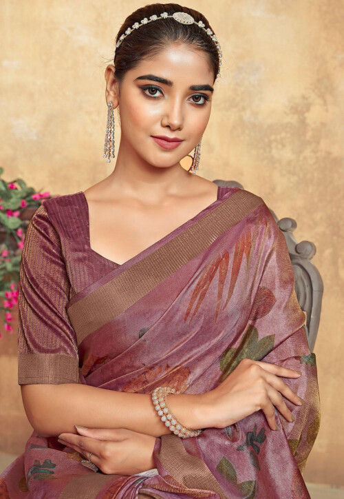 Digital Printed Art Silk Saree in Pink