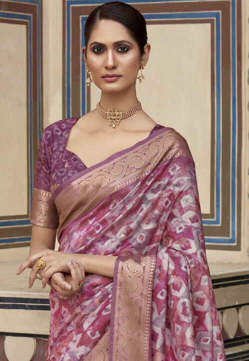 Digital Printed Art Silk Saree in Pink