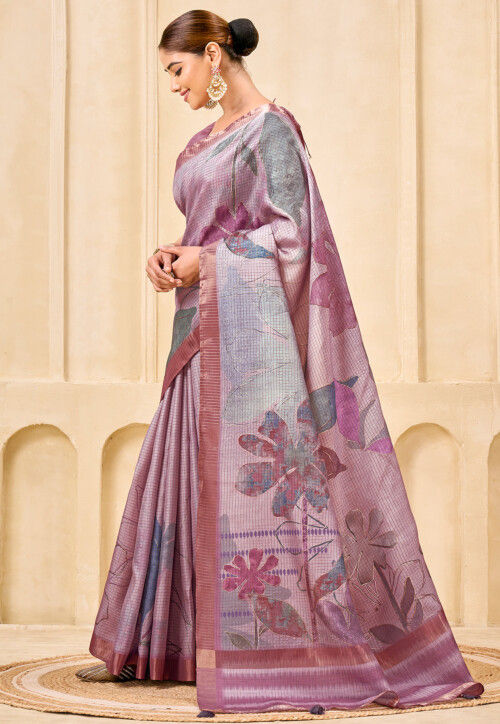 Digital Printed Art Silk Saree in Purple