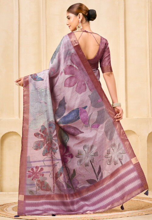 Digital Printed Art Silk Saree in Purple