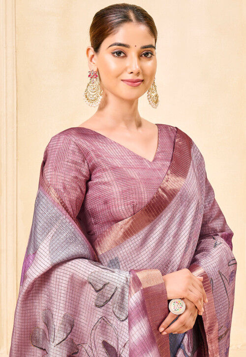 Digital Printed Art Silk Saree in Purple