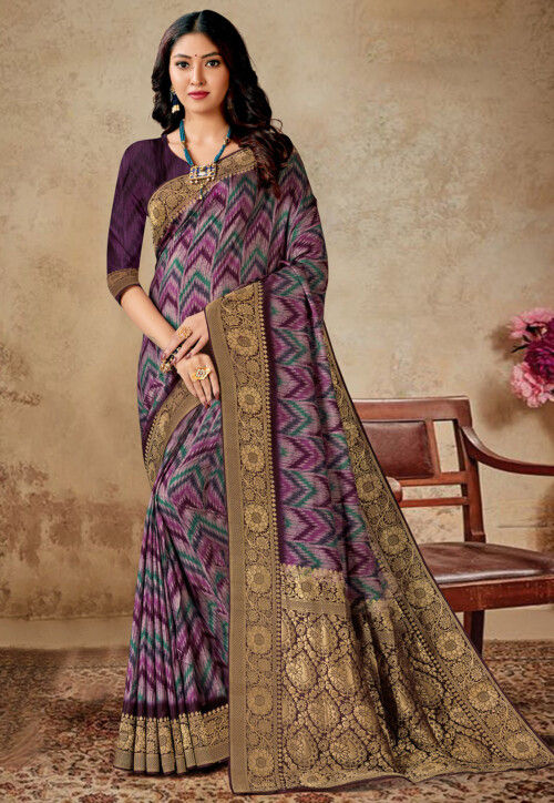 Digital Printed Art Silk Saree in Purple