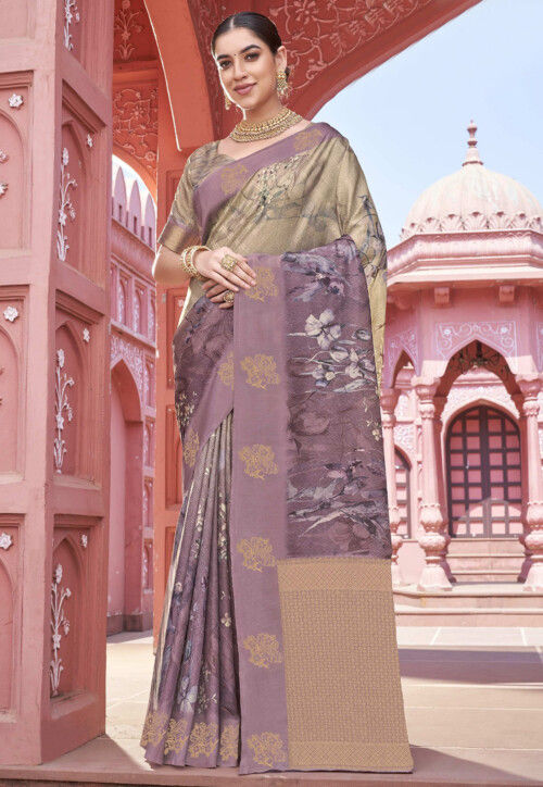 Digital Printed Art Silk Saree in Purple