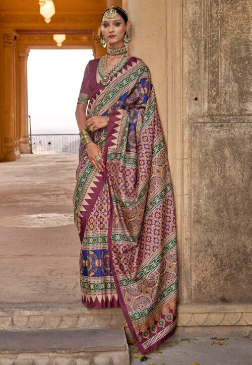 Digital Printed Art Silk Saree in Purple