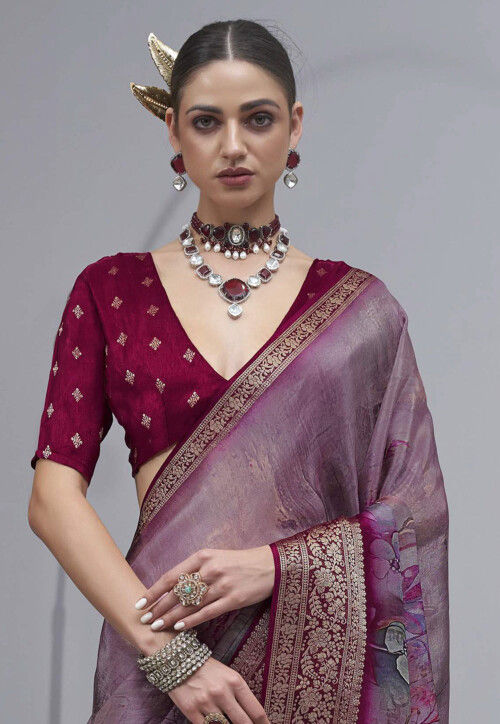 Digital Printed Art Silk Saree in Purple