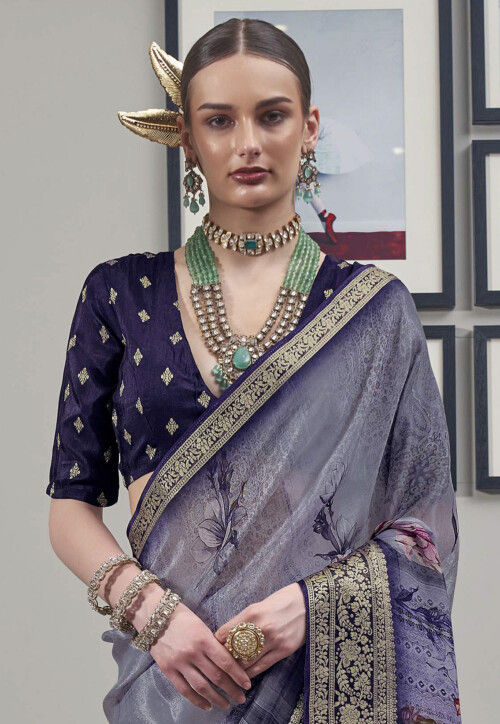 Digital Printed Art Silk Saree in Purple