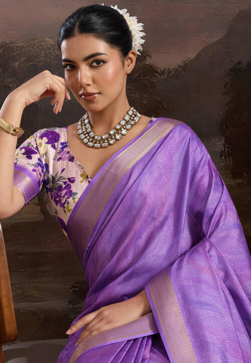 Digital Printed Art Silk Saree in Purple