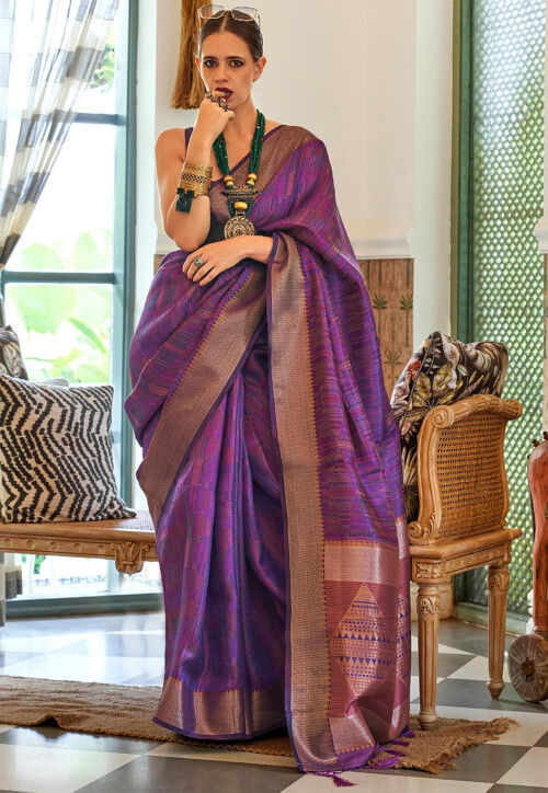 Digital Printed Art Silk Saree in Purple