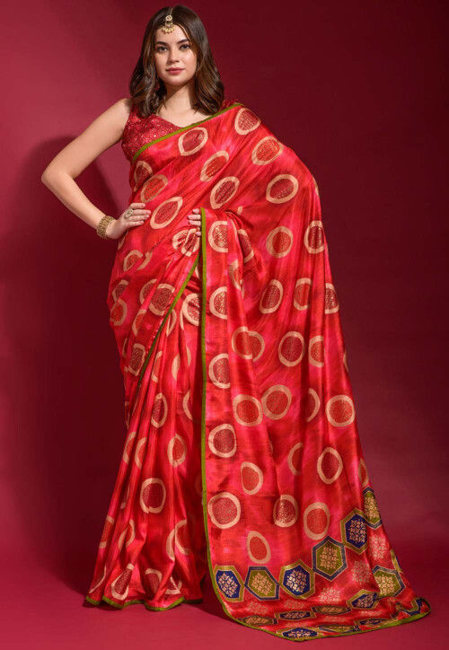 Digital Printed Art Silk Saree in Red