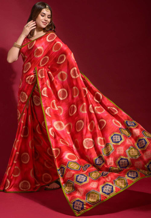 Digital Printed Art Silk Saree in Red