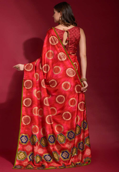 Digital Printed Art Silk Saree in Red